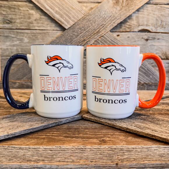 Pair of NFL Licensed Denver Broncos Two-Toned Sublimated Coffee Mugs, 15oz - Picture 1 of 10
